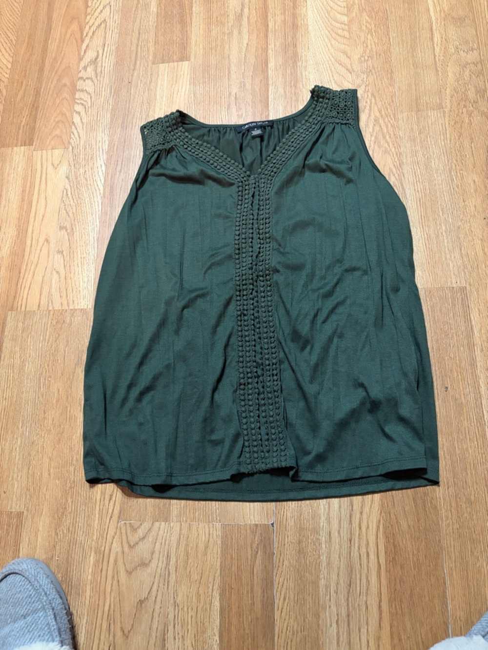 Dark Green Sleeveless Blouse with Crochet Detail - Carolyn Taylor - Medium